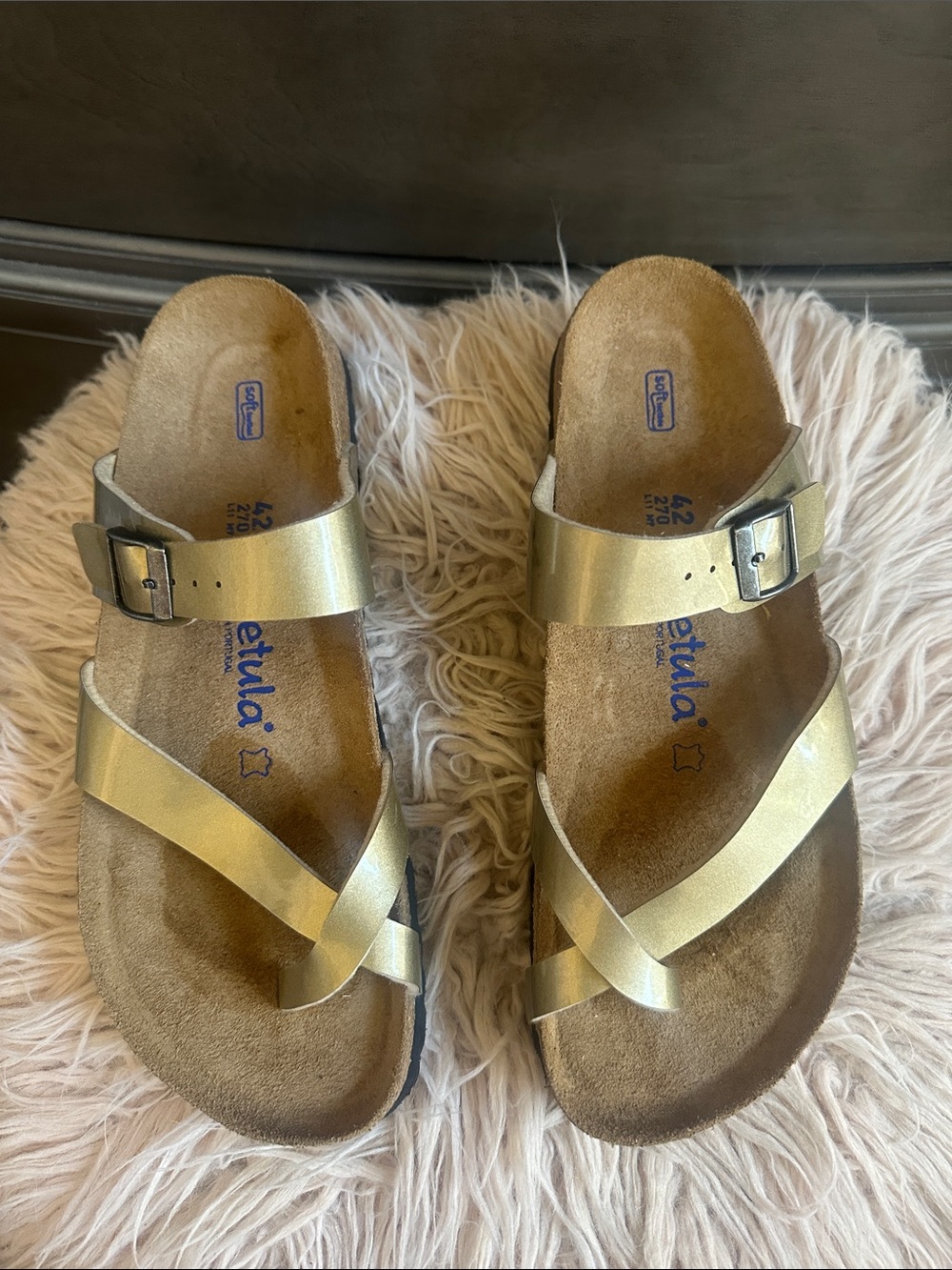 Betula Gold Leather Crisscross Slide Sandals